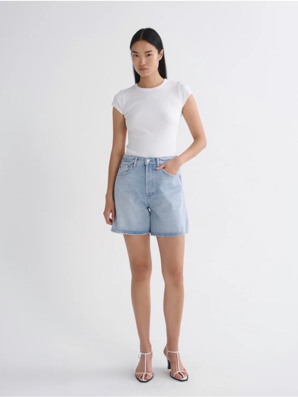 Agolde Light Wash Relaxed Denim Shorts - Color: Convert